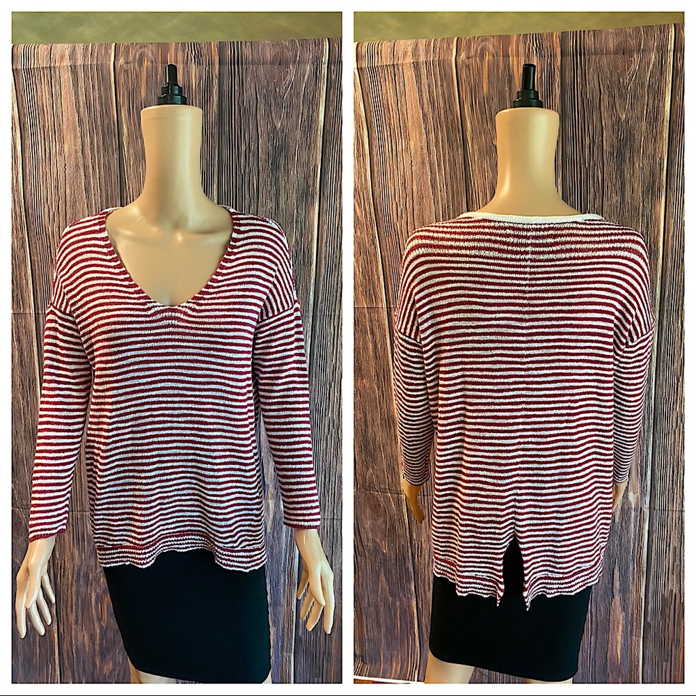Ann Taylor Loft sz XS dark pink & white maroon horizontal stripped boho